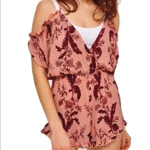 Top shop NWT pink romper with burgundy leaves S